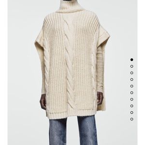 NWT ZARA PONCHO CAPE SWEATER CABLE KNIT TURTLENECK